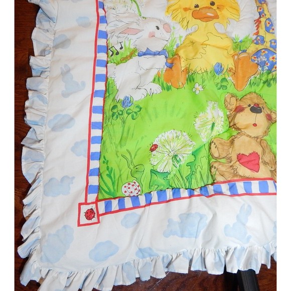 Little Suzys Zoo Baby Crib Quilt Duck Giraffe Bear Ruffled Edge Gerber - Picture 2 of 13